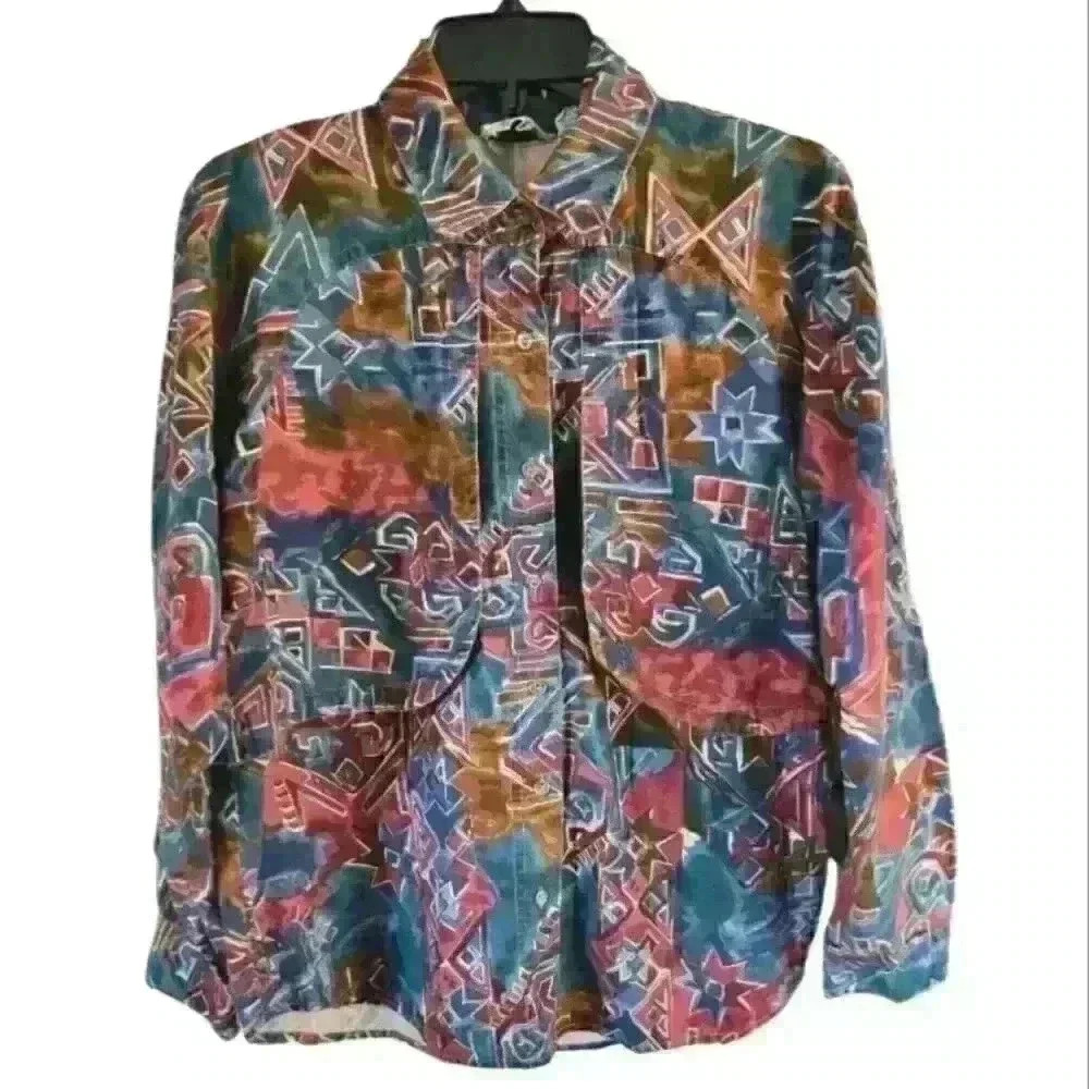 Mine & Bill's Outfitters Mens 1980's Vtg Retro‎ Abstract Western Button Down.